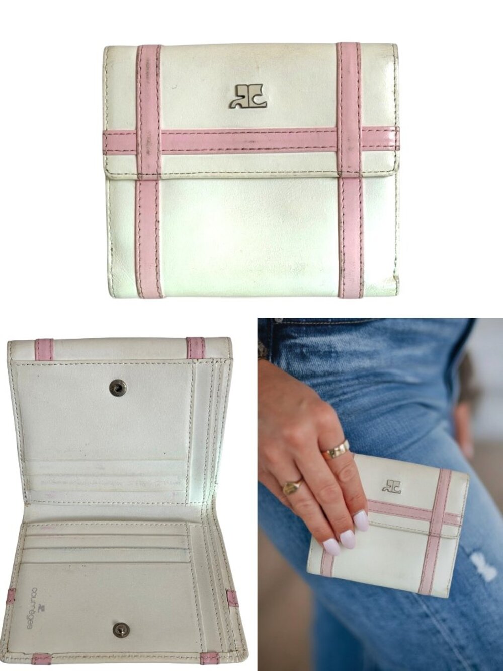 RARE Y2K VTG. PINK/WHITE LEATHER COURREGES WALLET